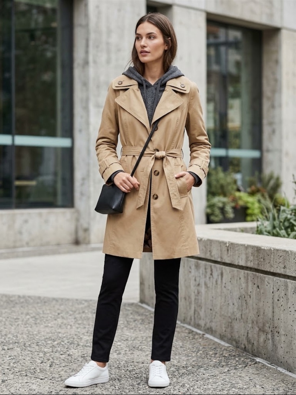 London Fog Khaki Tan Hooded Belted Trench Coat Size L